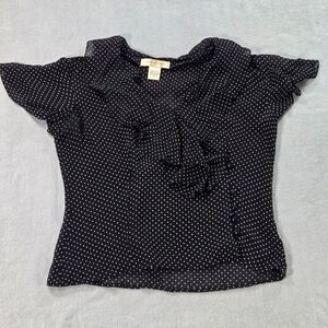 Transitions Silk Blouse Womens 4 Black White Polka Dot Ruffle Flutter‎ Sleeve